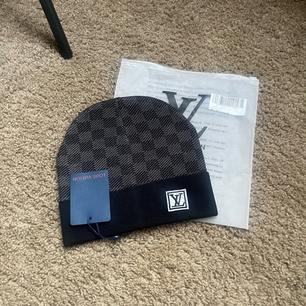 Louis Vuitton Checkered Black and Gray Beanie